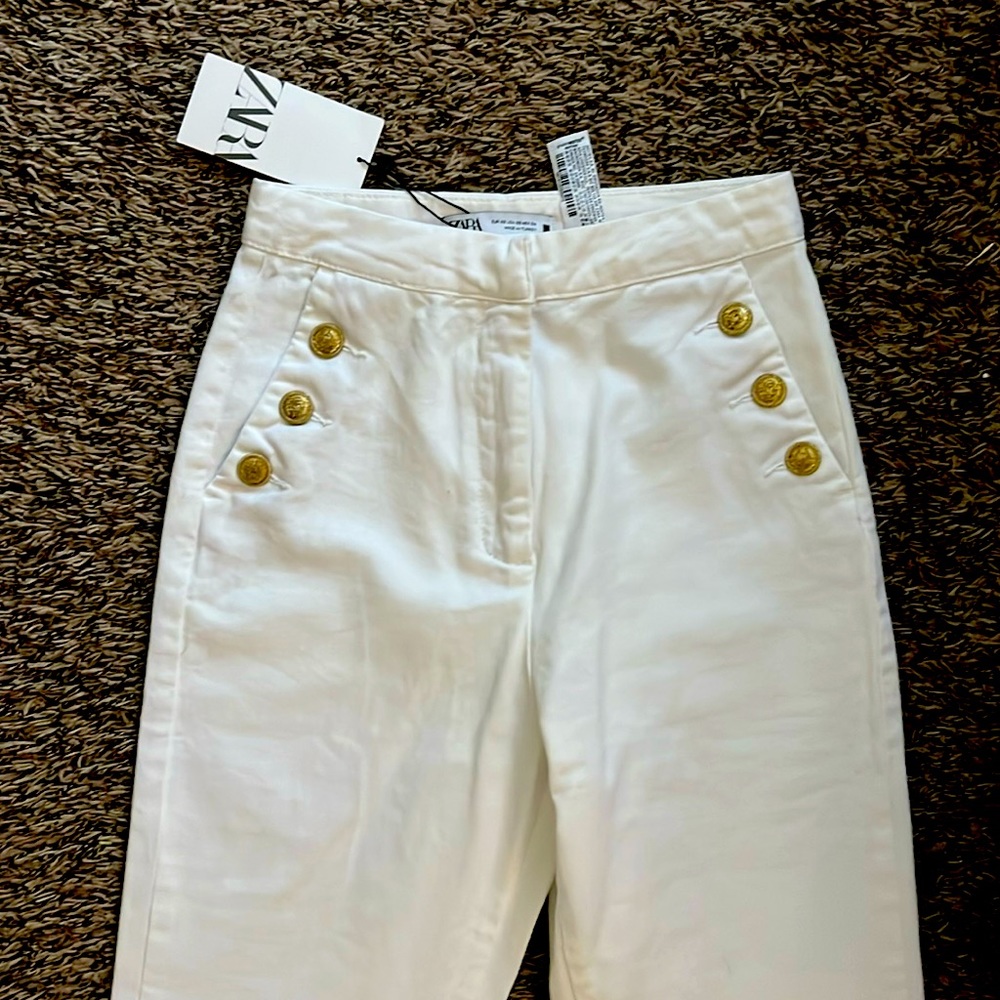 Zara High Waisted Gold Button Pants